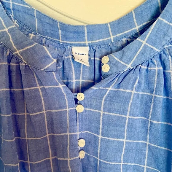 Old Navy Women’s Cotton Shirt Blouse Lightweight Blue White Plaid Medium M - Picture 3 of 7